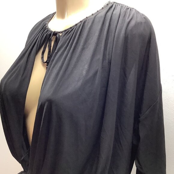 Max Azria Open Front With Neck Tie And Waist Tie Closure Black Top Size XS - Picture 3 of 8
